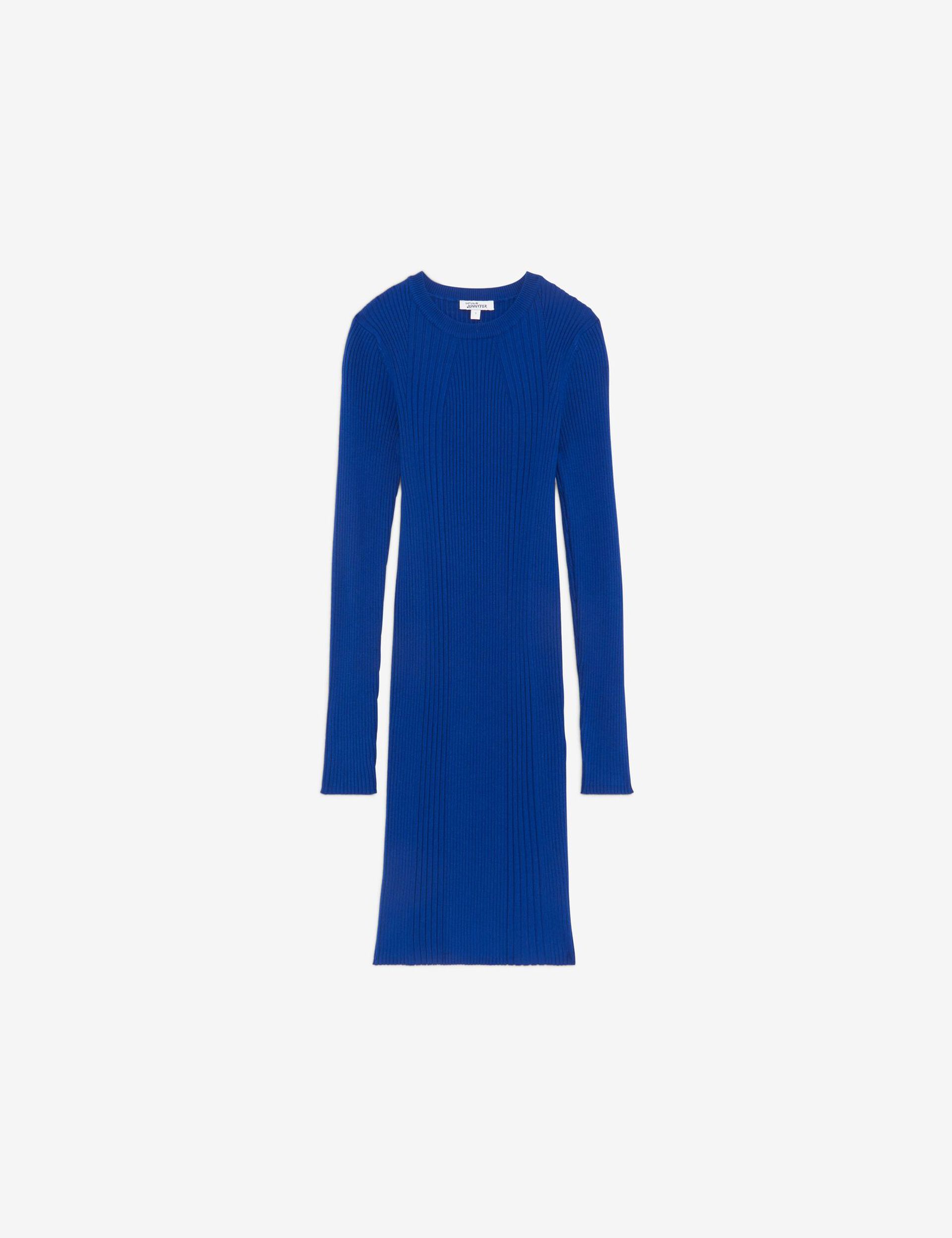 Robe longue en maille côtelée bleu indigo