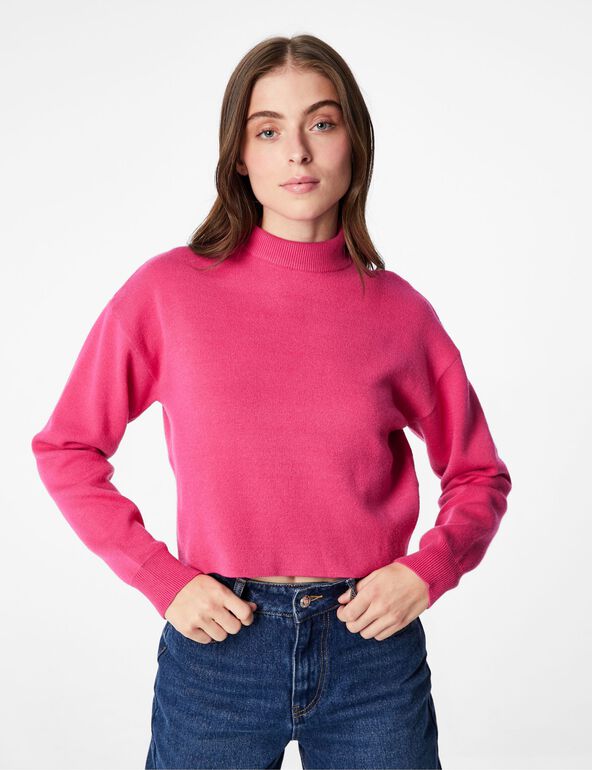 Pull col montant rose vif teen