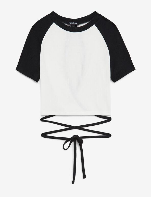 Tee-shirt bicolore dos ouvert blanc et noir