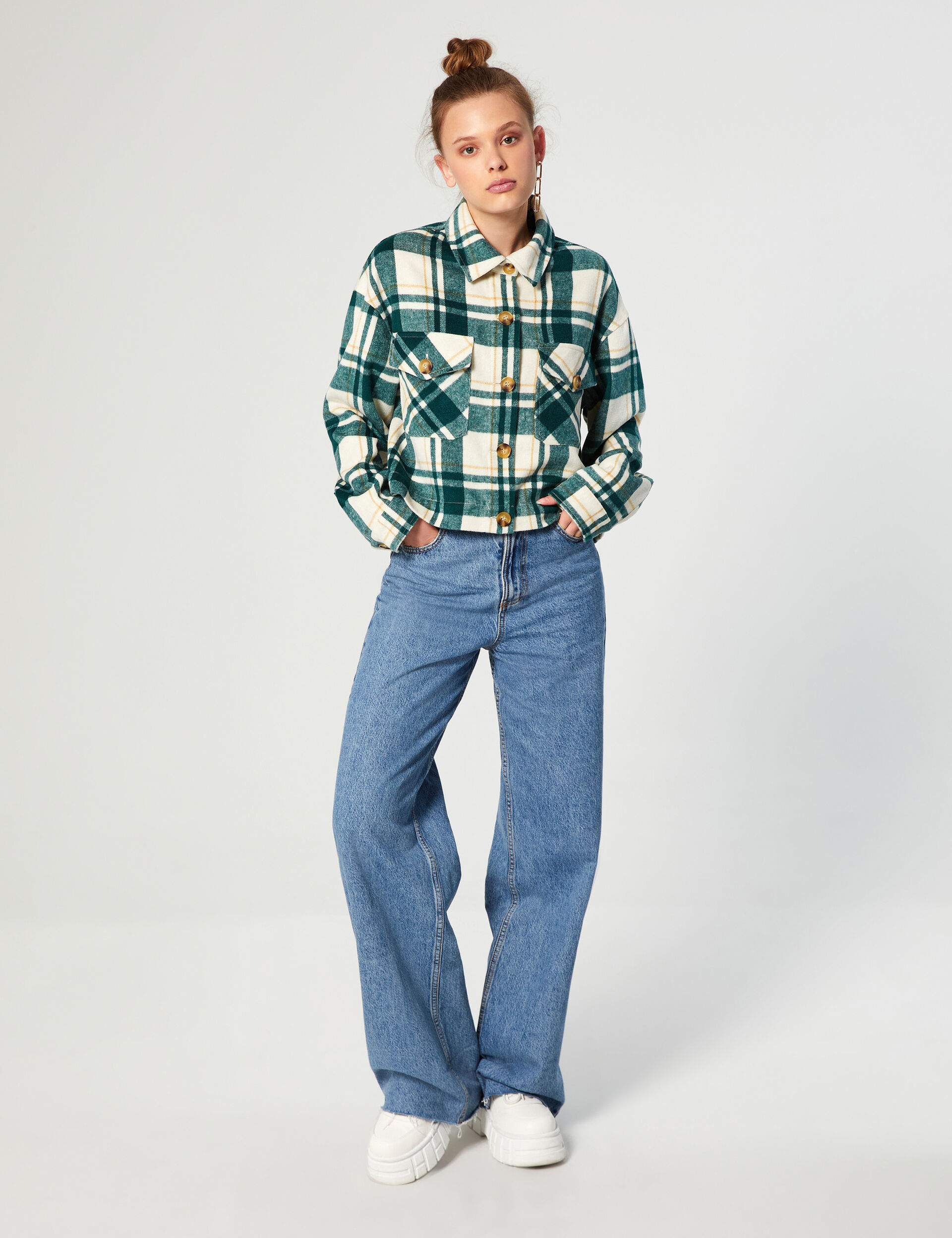 Checked cropped overshirt