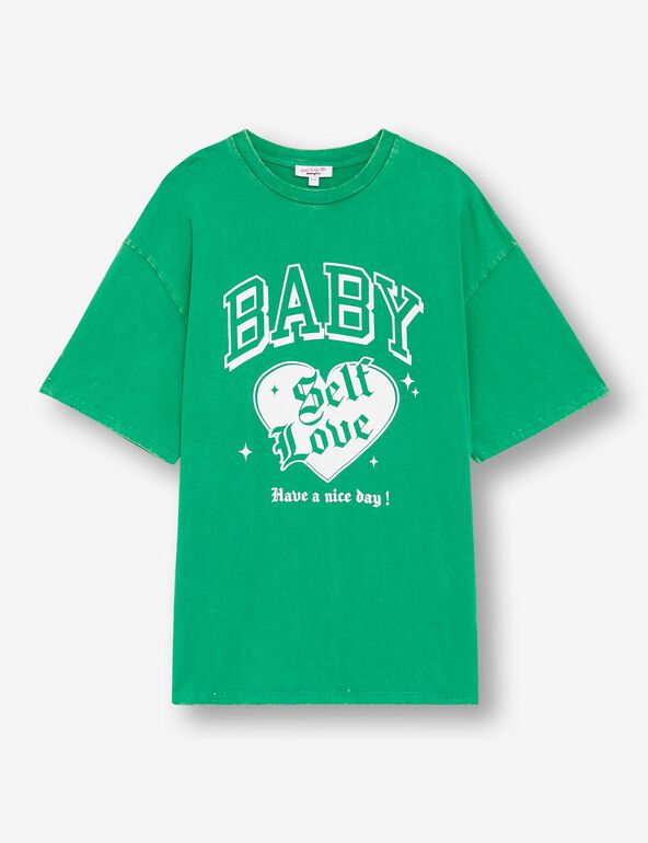 Tee-shirt vert oversize à messages