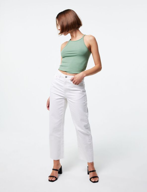 Jean straight cropped blanc femme