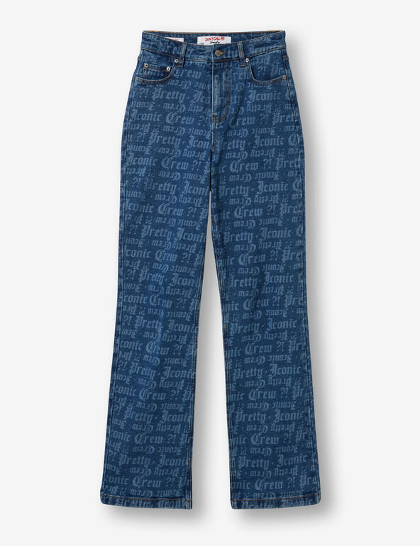 Printed straight-leg jeans