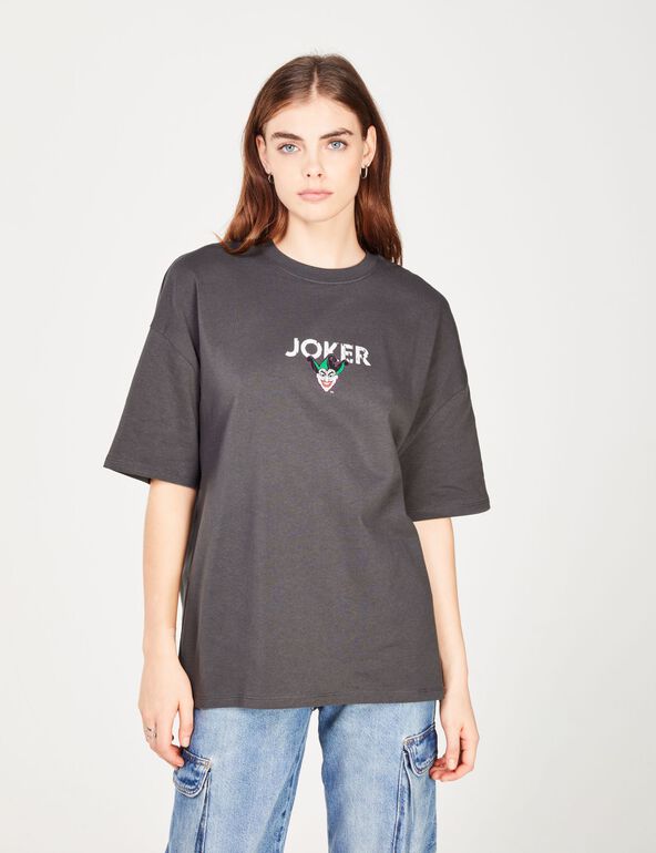 T-shirt oversize gris imprimé JOKER DC X DCM JENNYFER fille