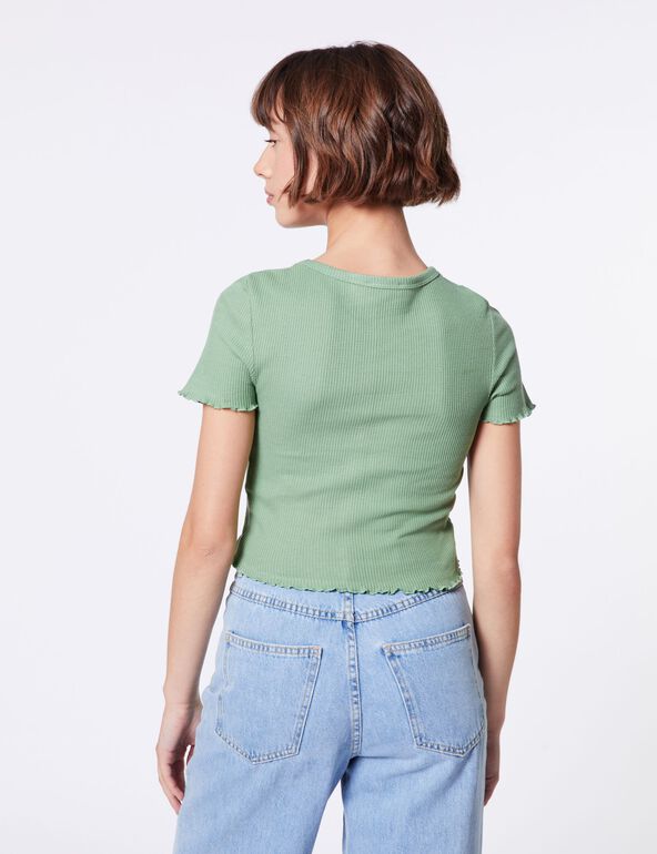 Tee-shirt ajusté gaufré vert fille