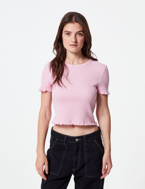 Tee-shirt ajusté gaufré rose malabar teen