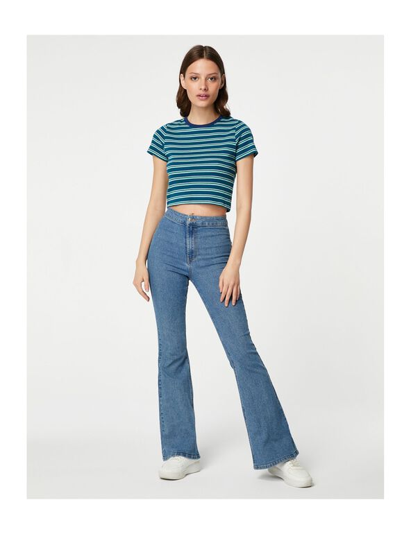 High-waisted flared jeans girl
