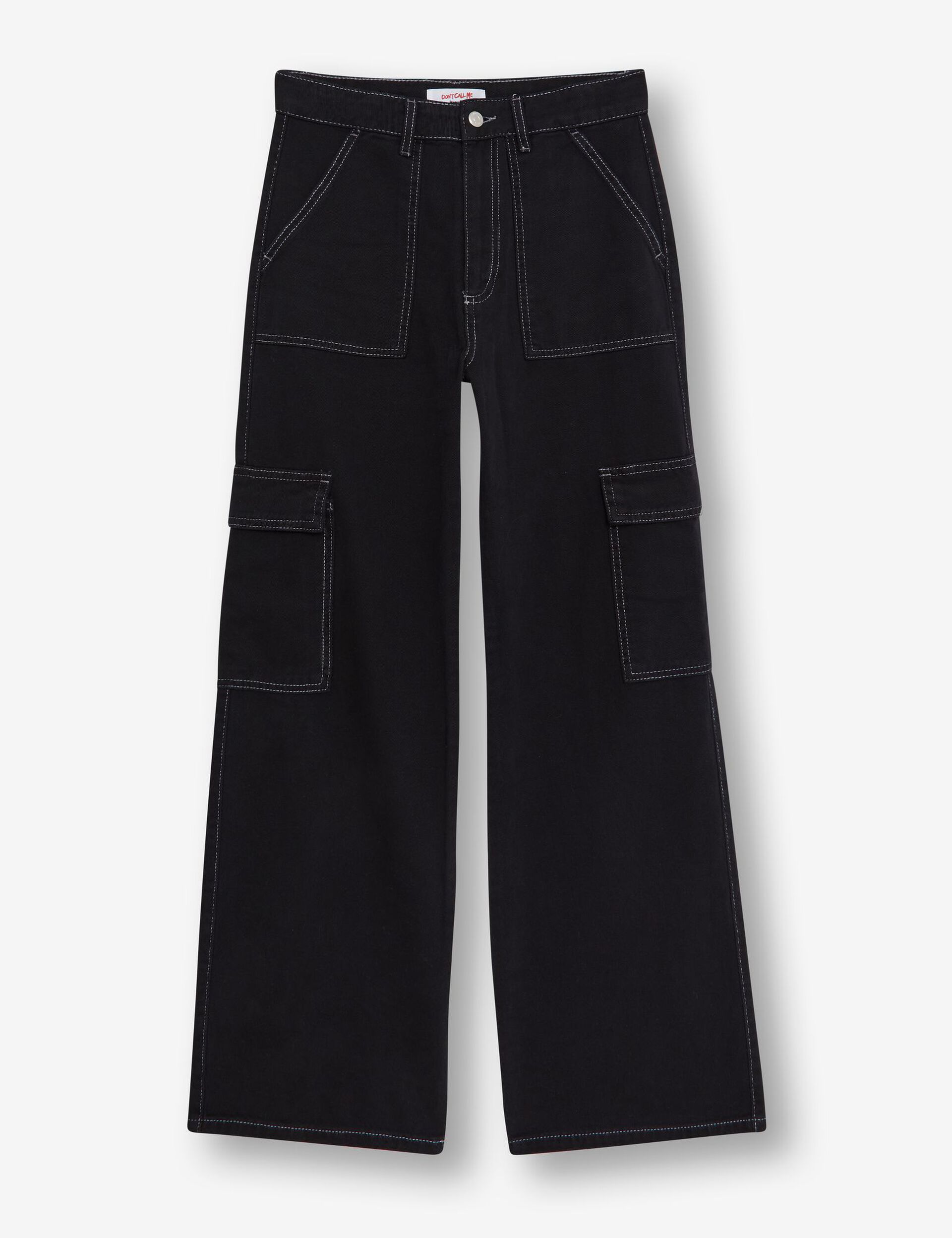 Pantalon cargo noir avec surpiqûres