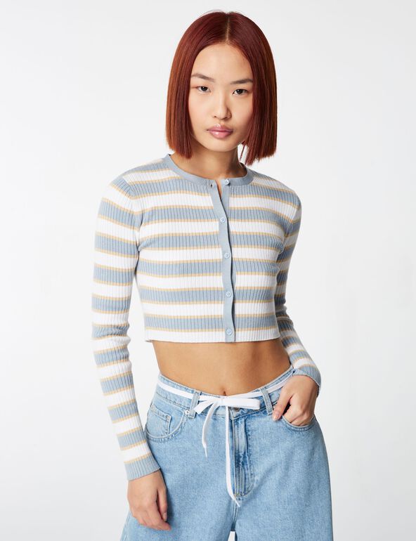 Striped cropped cardigan girl
