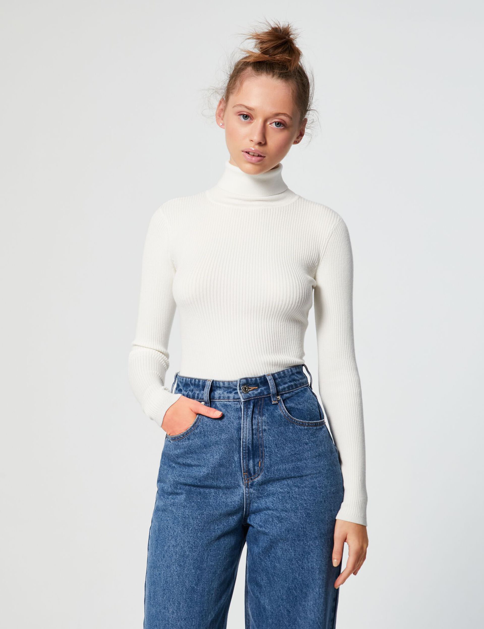 Ribbed polo-neck jumper