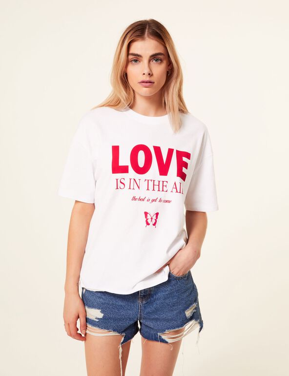 Tee-shirt blanc imprimé Love is in the air teen