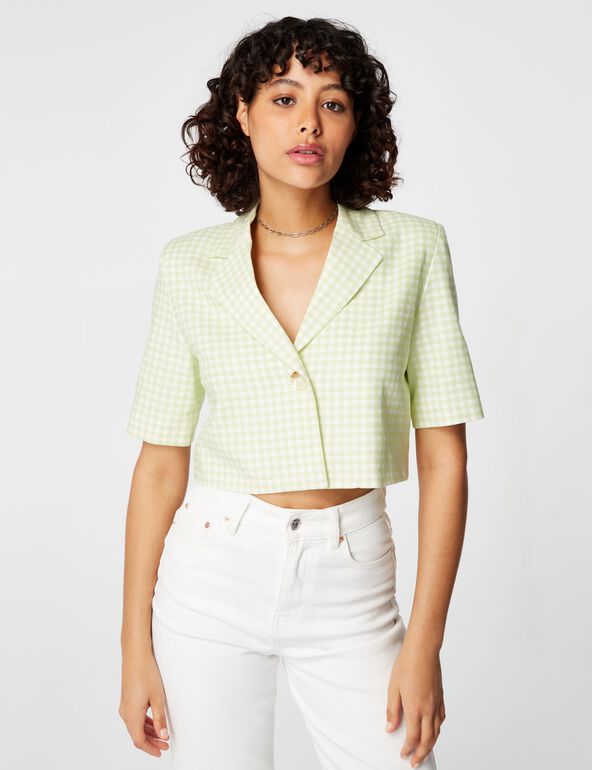 Cropped checked blazer teen
