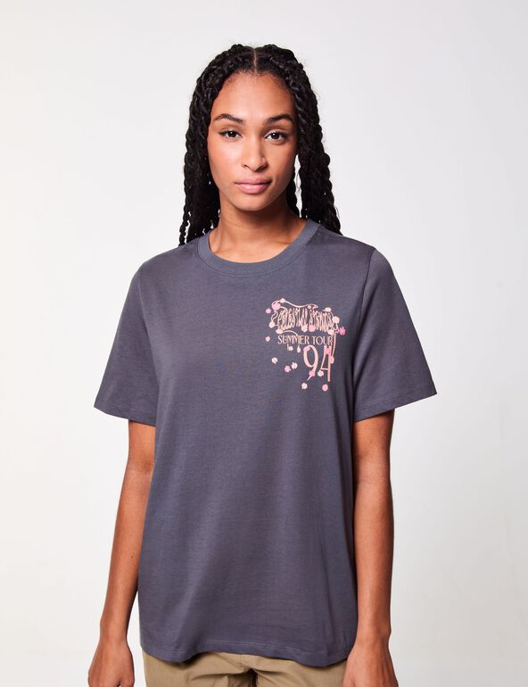 T-shirt oversize gris foncé imprimé summer tour 94 girl