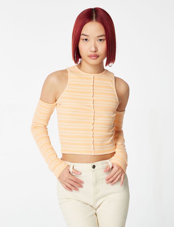 Striped off-the-shoulder top girl