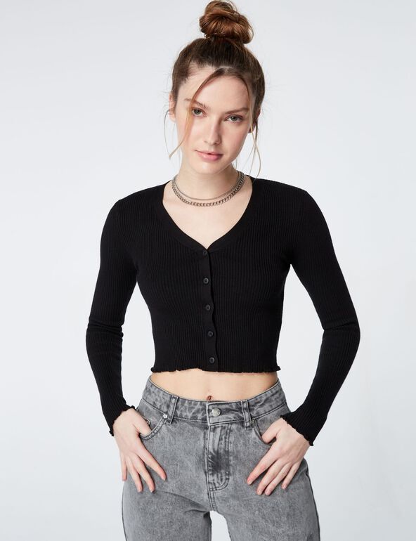 Buttoned rib-knit cardigan teen