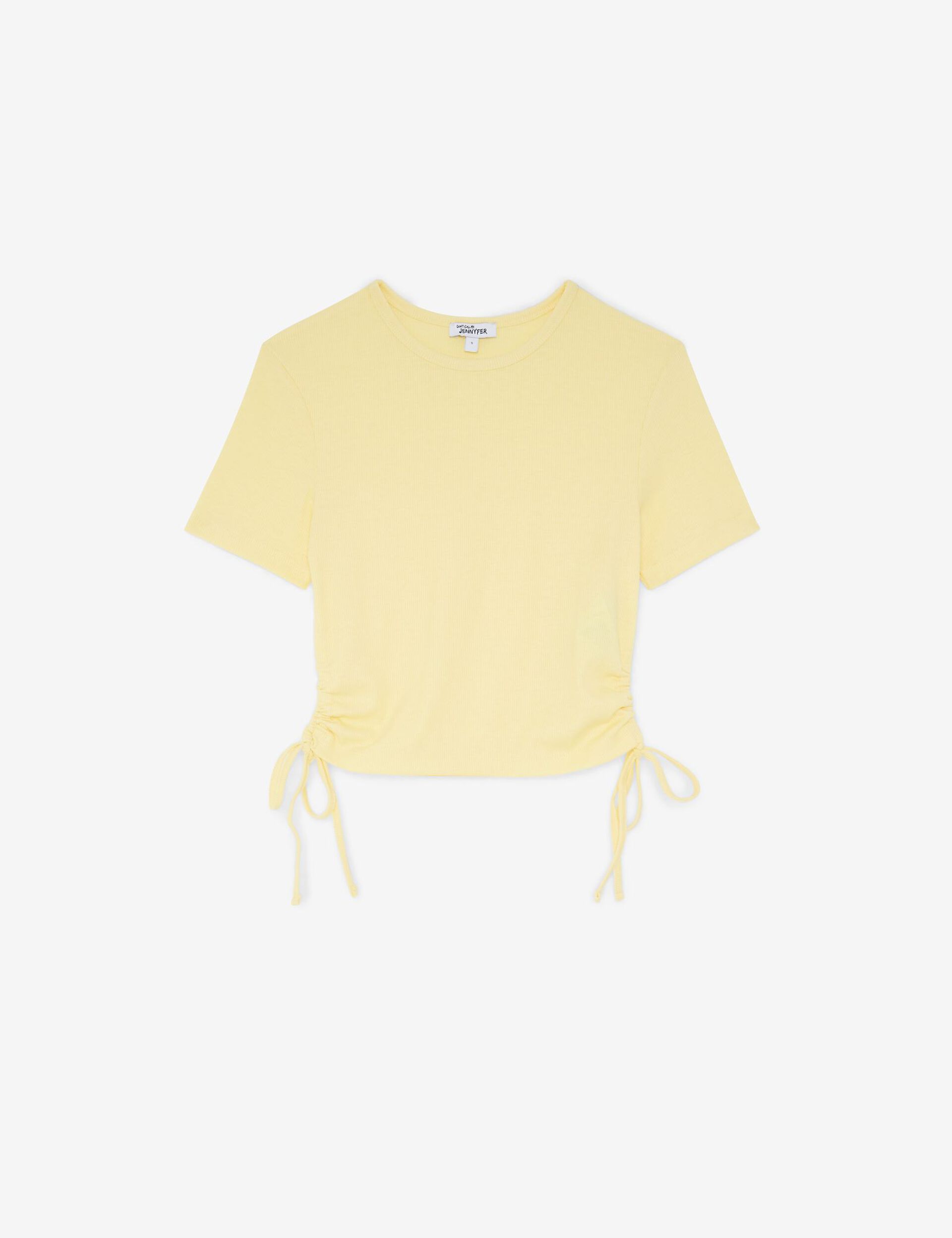 Tee-shirt jaune côtelé avec liens à nouer