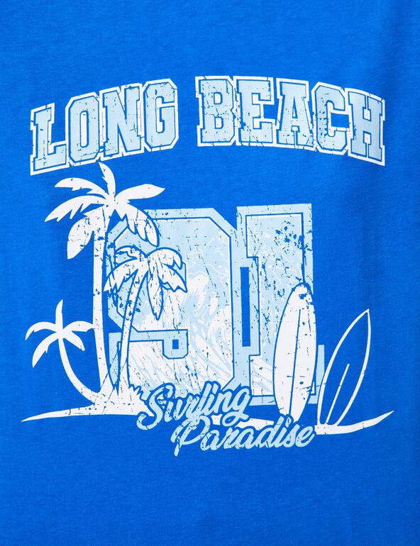 Tee-shirt, message Long Beach, col rond, finitions bords côtes, manches courtes.