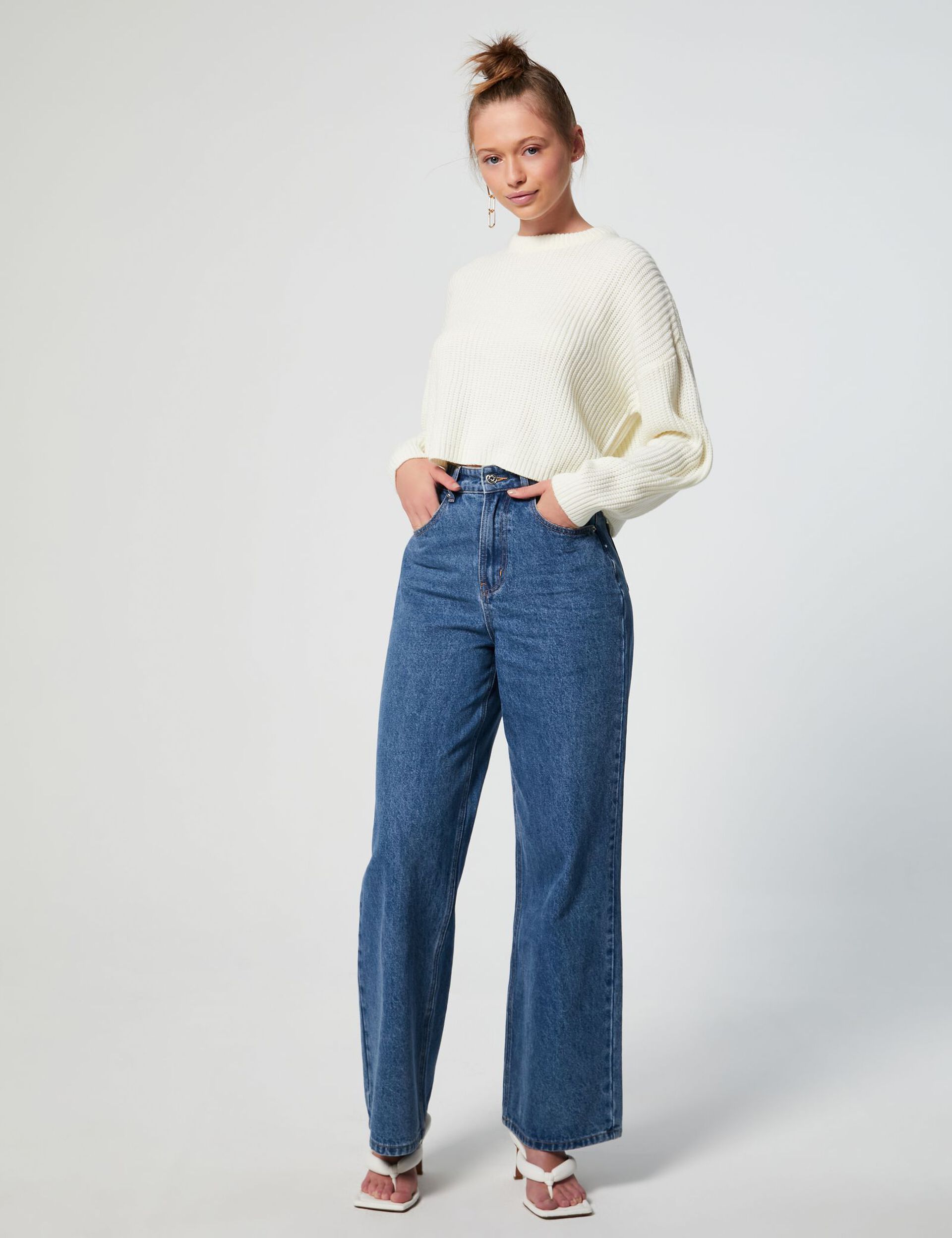 Cable-knit cropped jumper