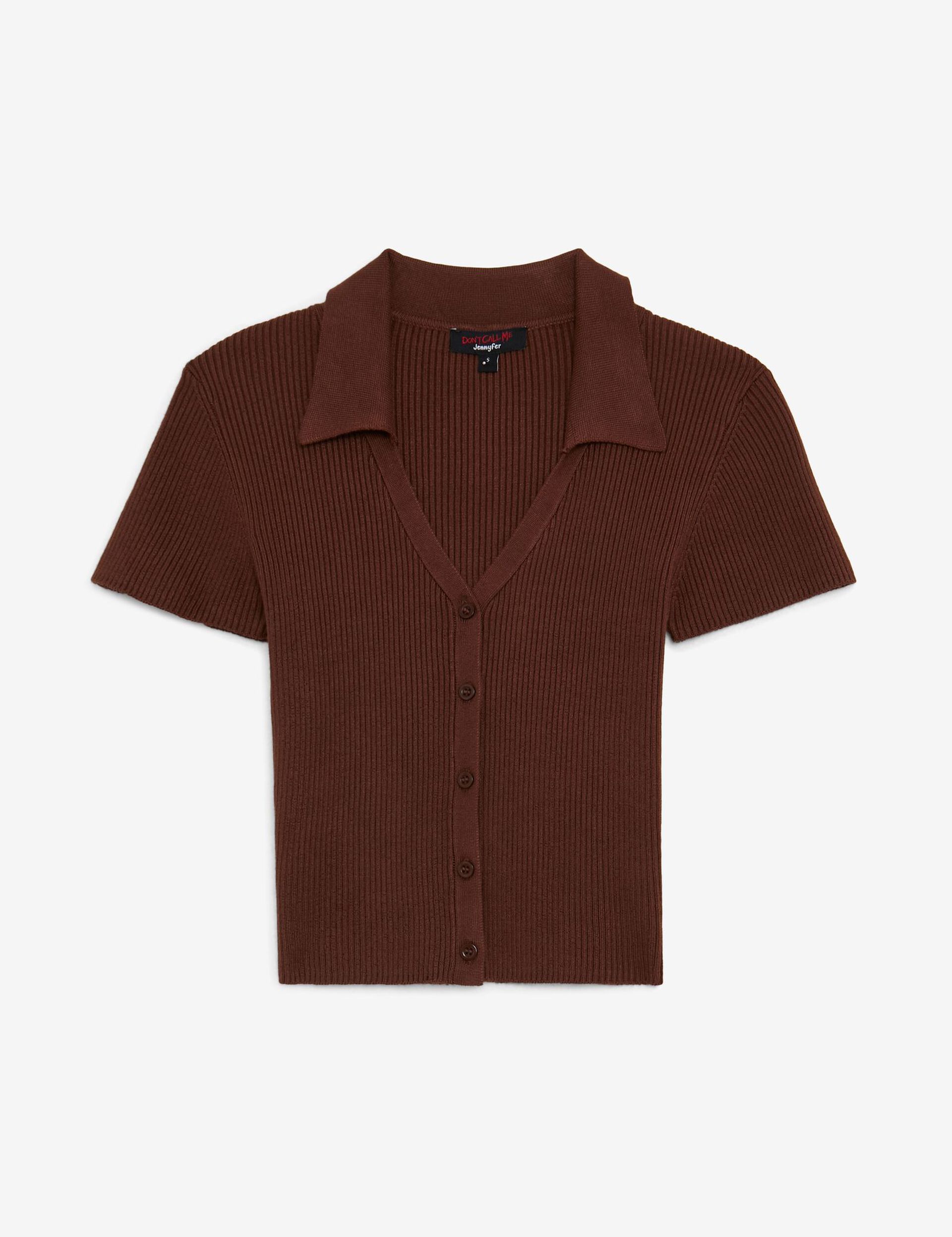 Tee-shirt côtelé marron col polo