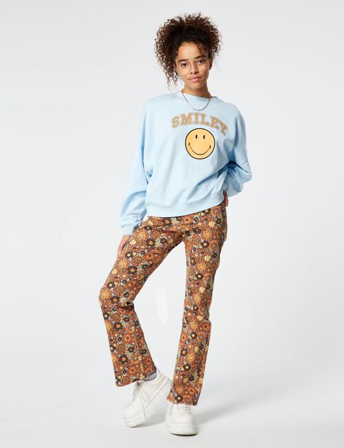 Smiley printed flared jeans