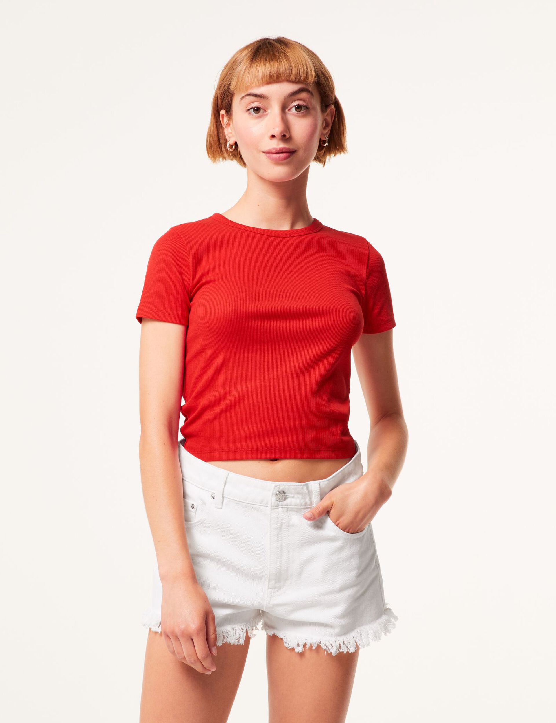 Tee-shirt rouge côtelé basic