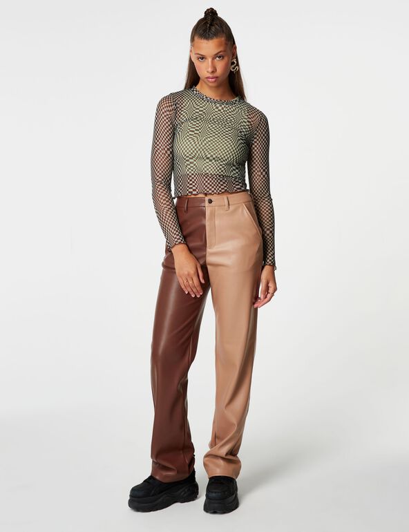 Wide-leg faux leather trousers