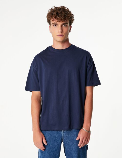 Tee-shirt loose basic col rond bleu marine