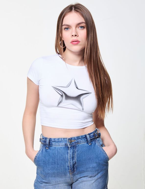 T-shirt blanc motif étoile ado
