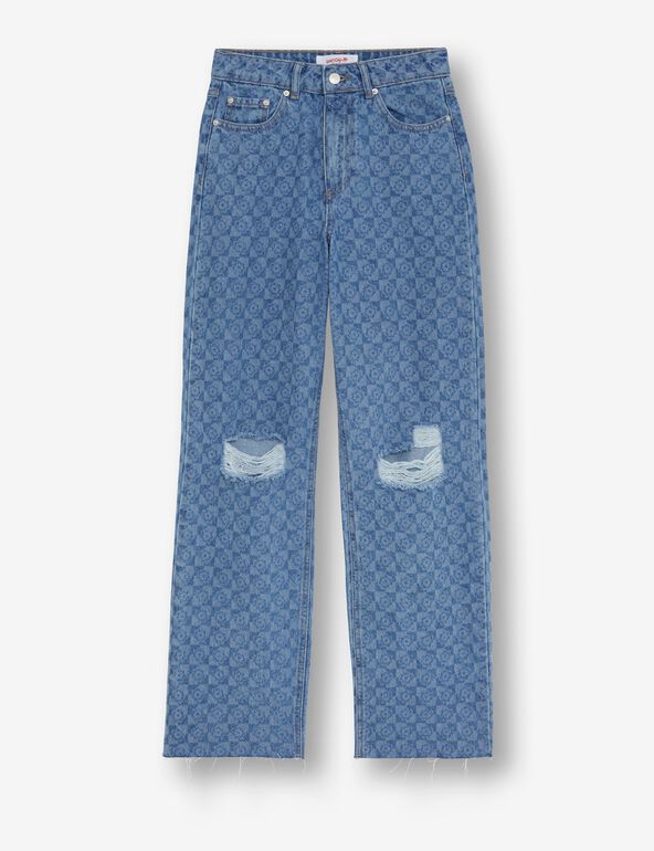 Checkerboard straight-leg jeans