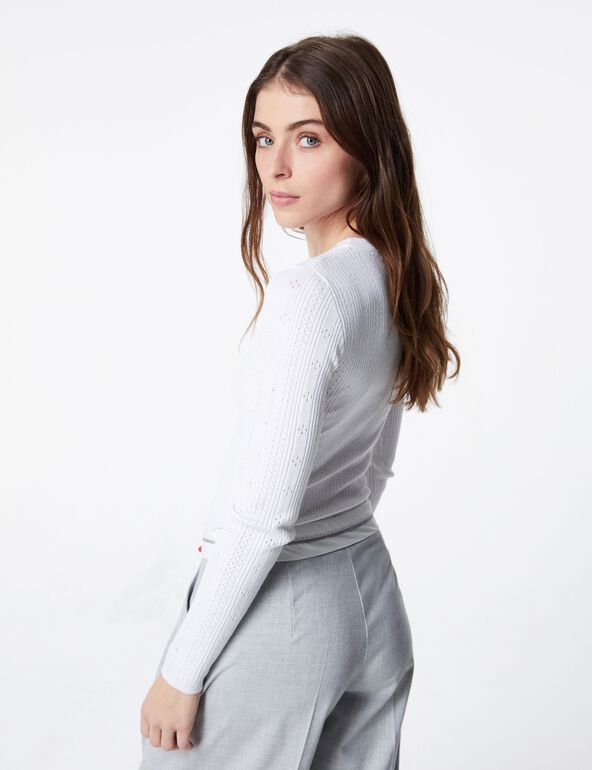 Pull maille pointelle blanc fille