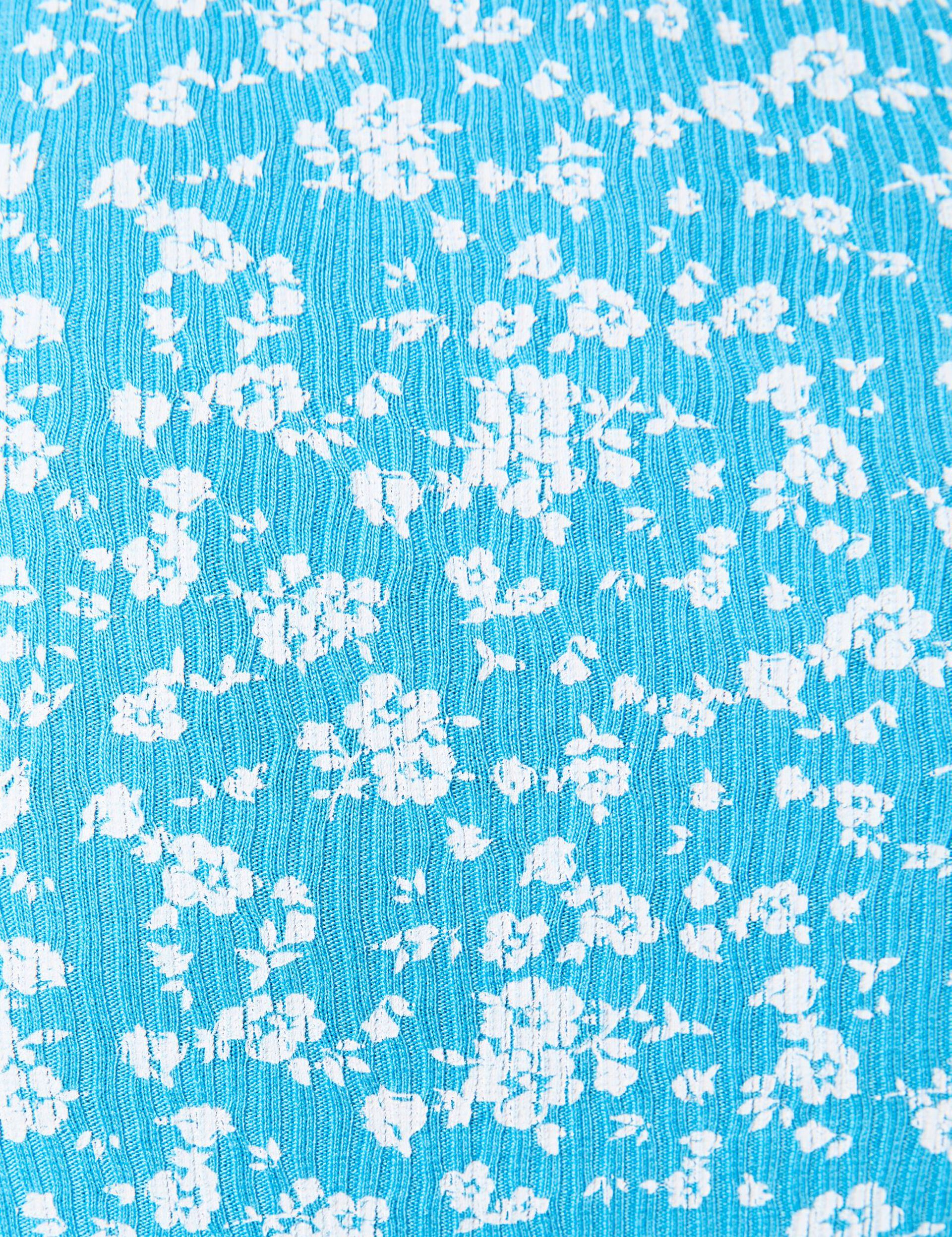 Tee-shirt court fleuri avec fronce manches courtes bleu clair