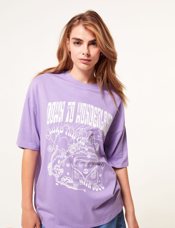 Tee-shirt oversize à message violet fille