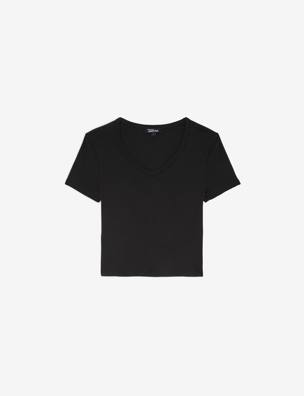 Tee-shirt noir court col V