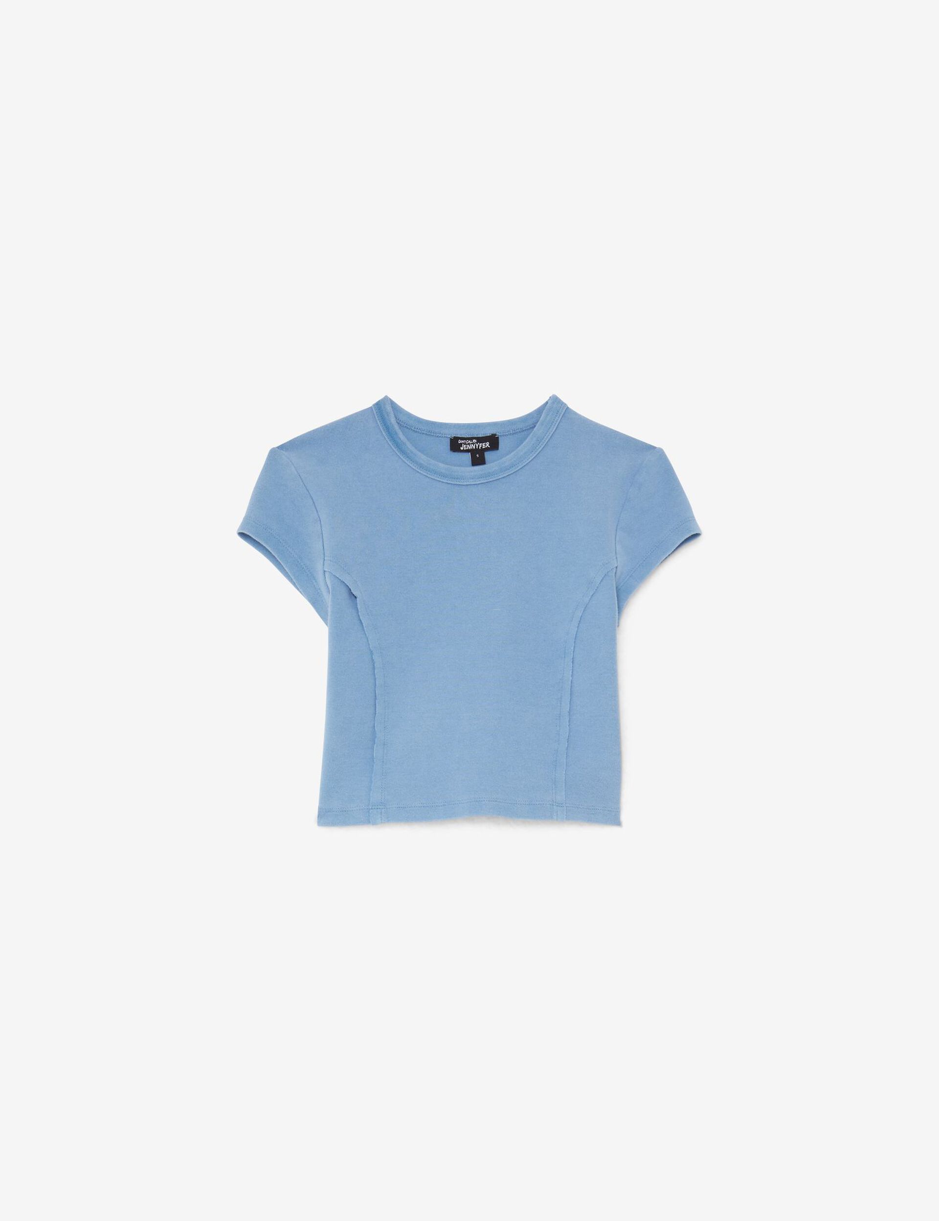 Tee-shirt court avec découpes bleu ciel