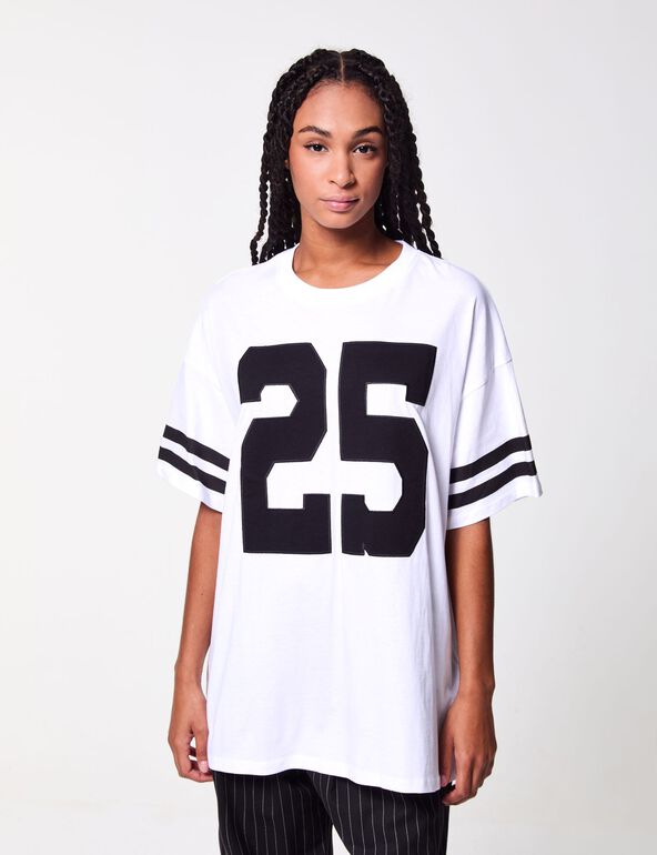 T-shirt oversize blanc imprimé 25 teen