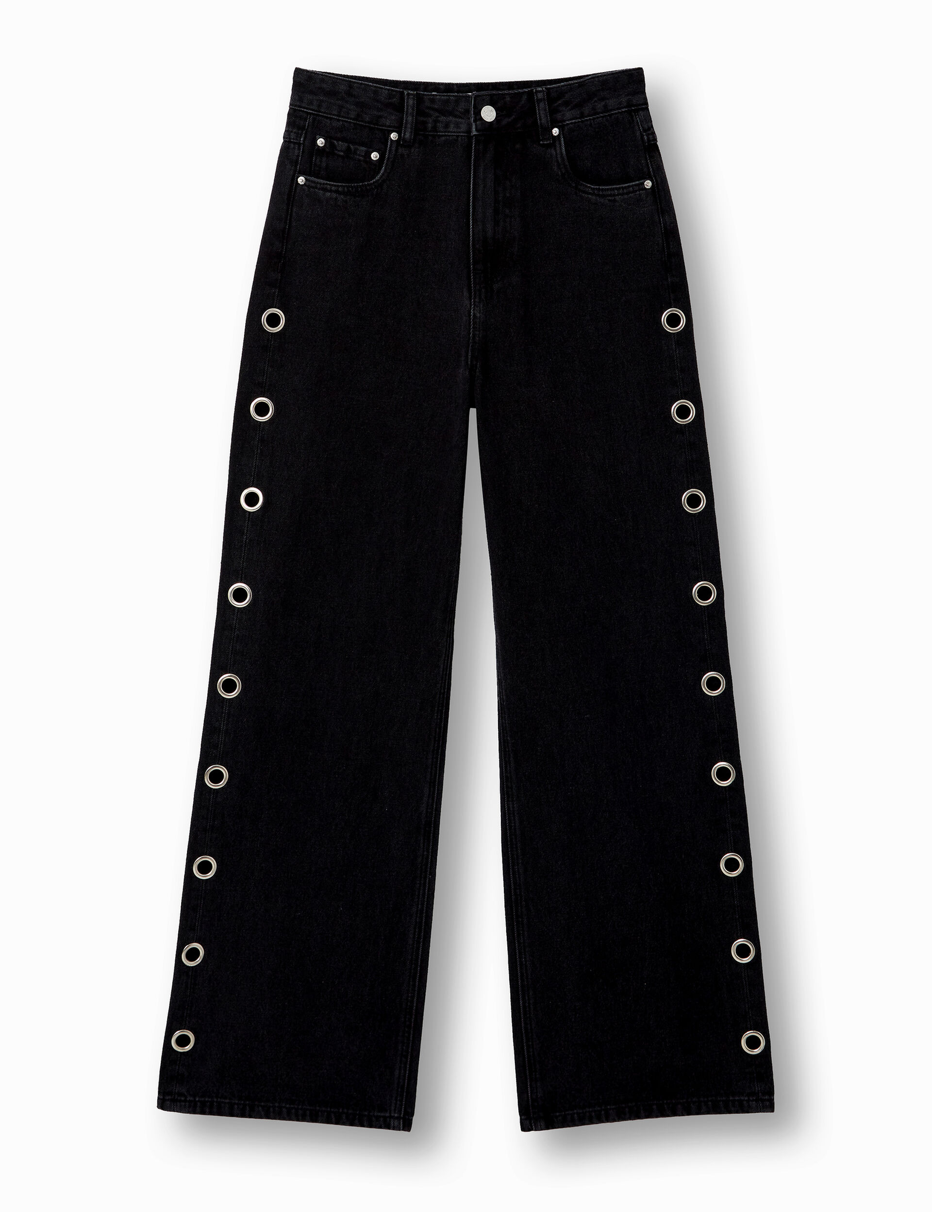 Wide-leg jeans with eyelet detail