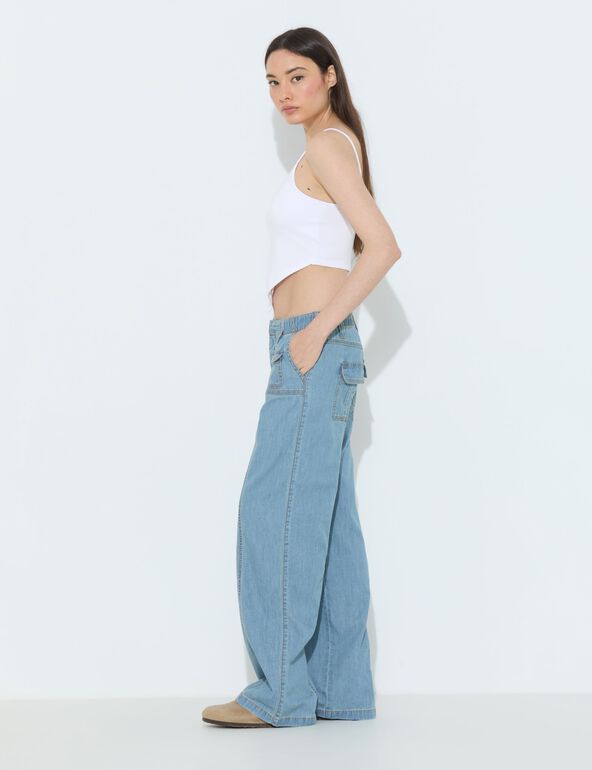 Jean straight taille basse bleu fille