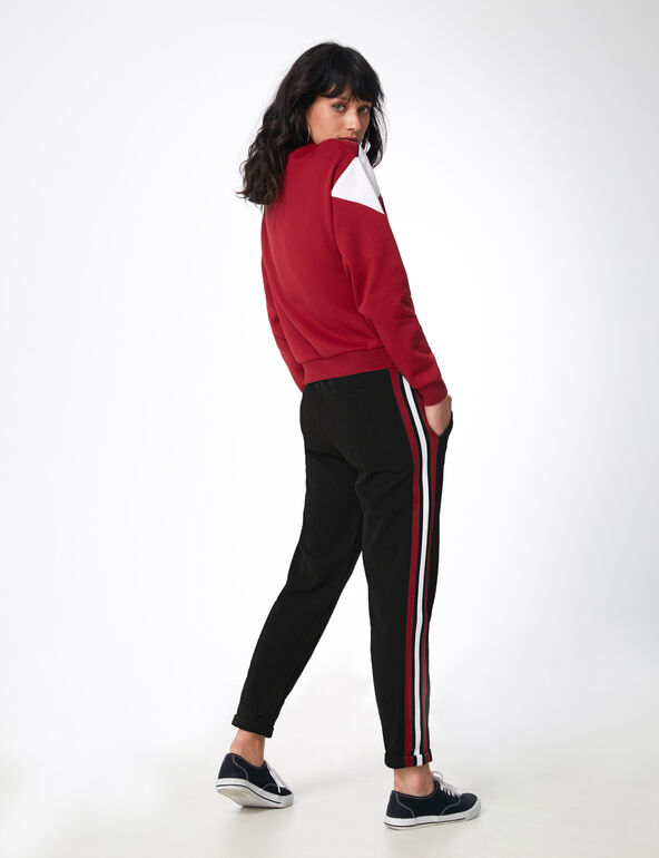 Black and burgundy joggers with striped side trim detail girl