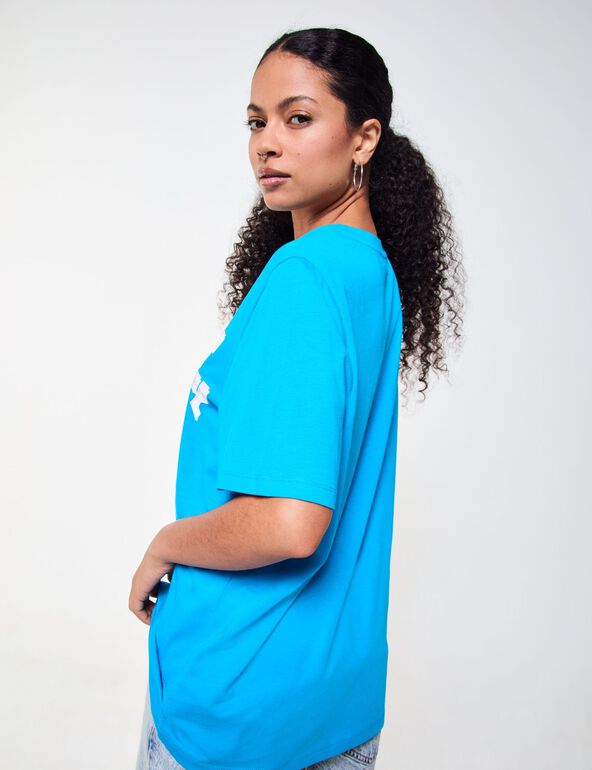 T-shirt oversize bleu océan imprimé : lucky day girl