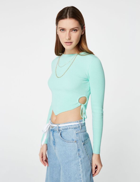 Ribbed jumper with cutouts girl