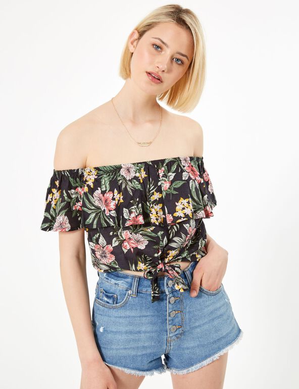 Black floral blouse with frill detail teen