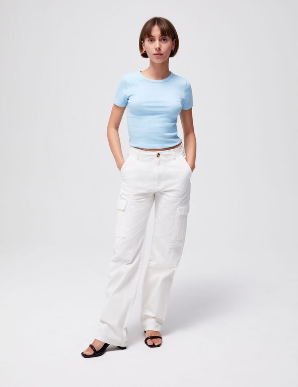 Tee-shirt côtelé basic bleu clair femme