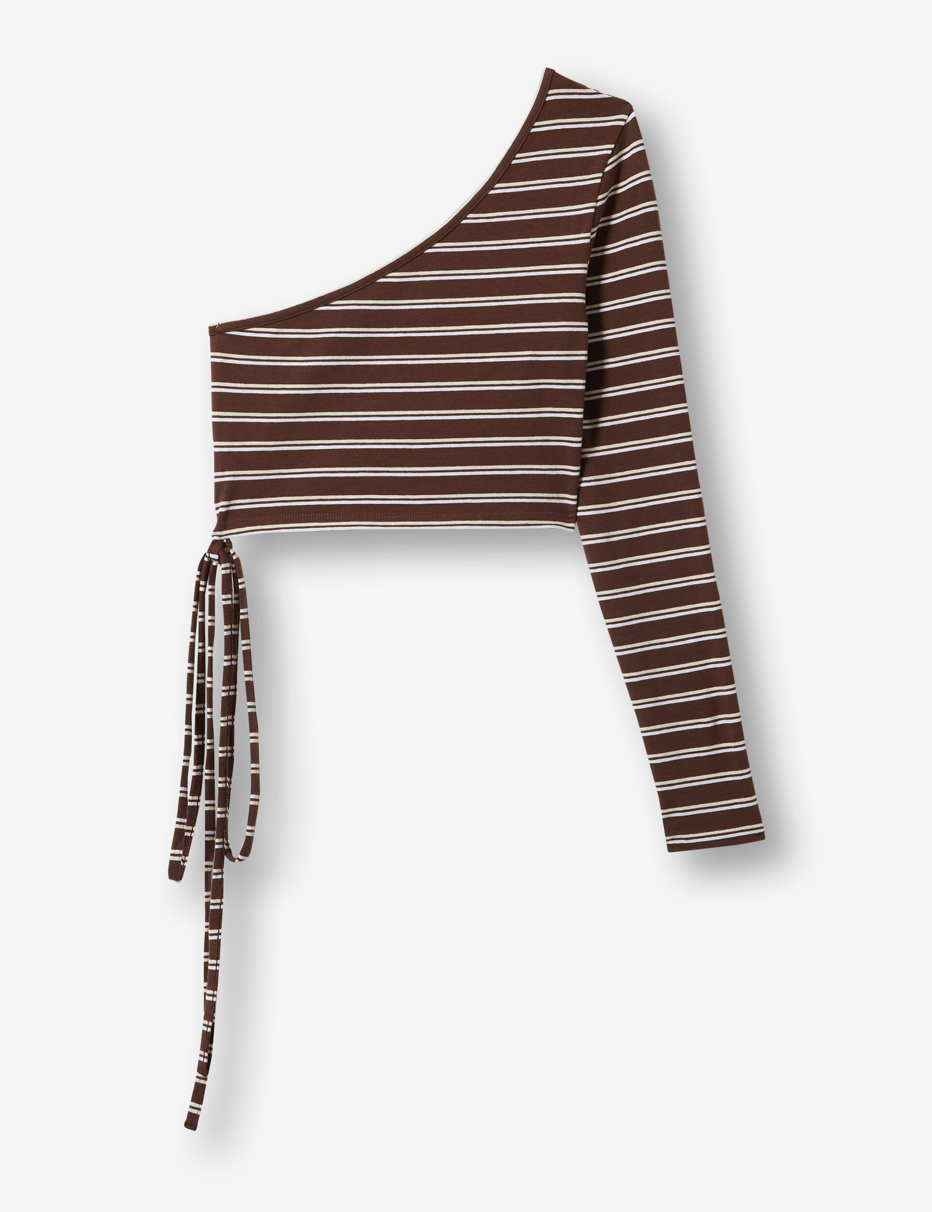 Asymmetric striped long-sleeved crop top