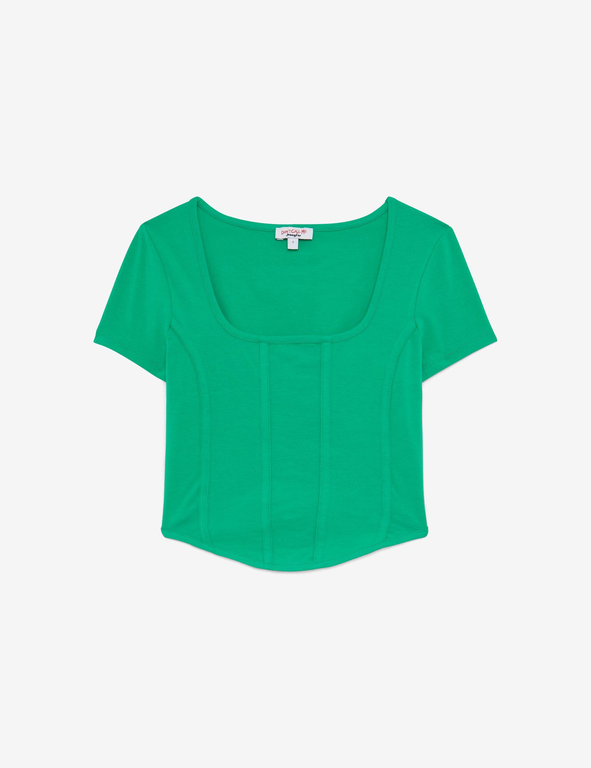 Tee-shirt court col carré vert