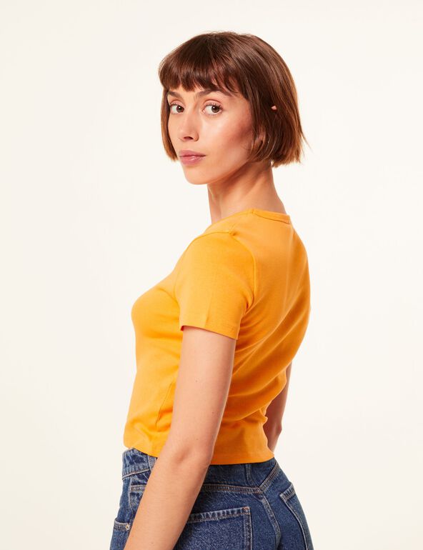 Tee-shirt orange col V fille