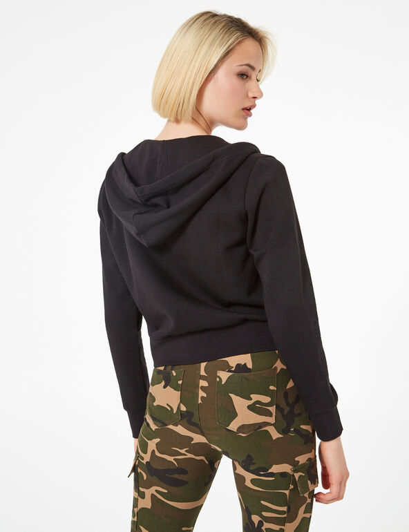 Black zip-up hoodie girl
