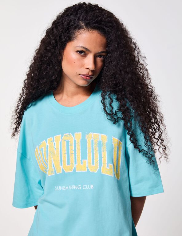 T-shirt oversize à message turquoise fille