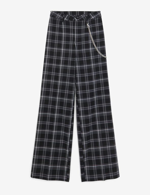 Pantalon à carreaux noir et blanc avec chaîne