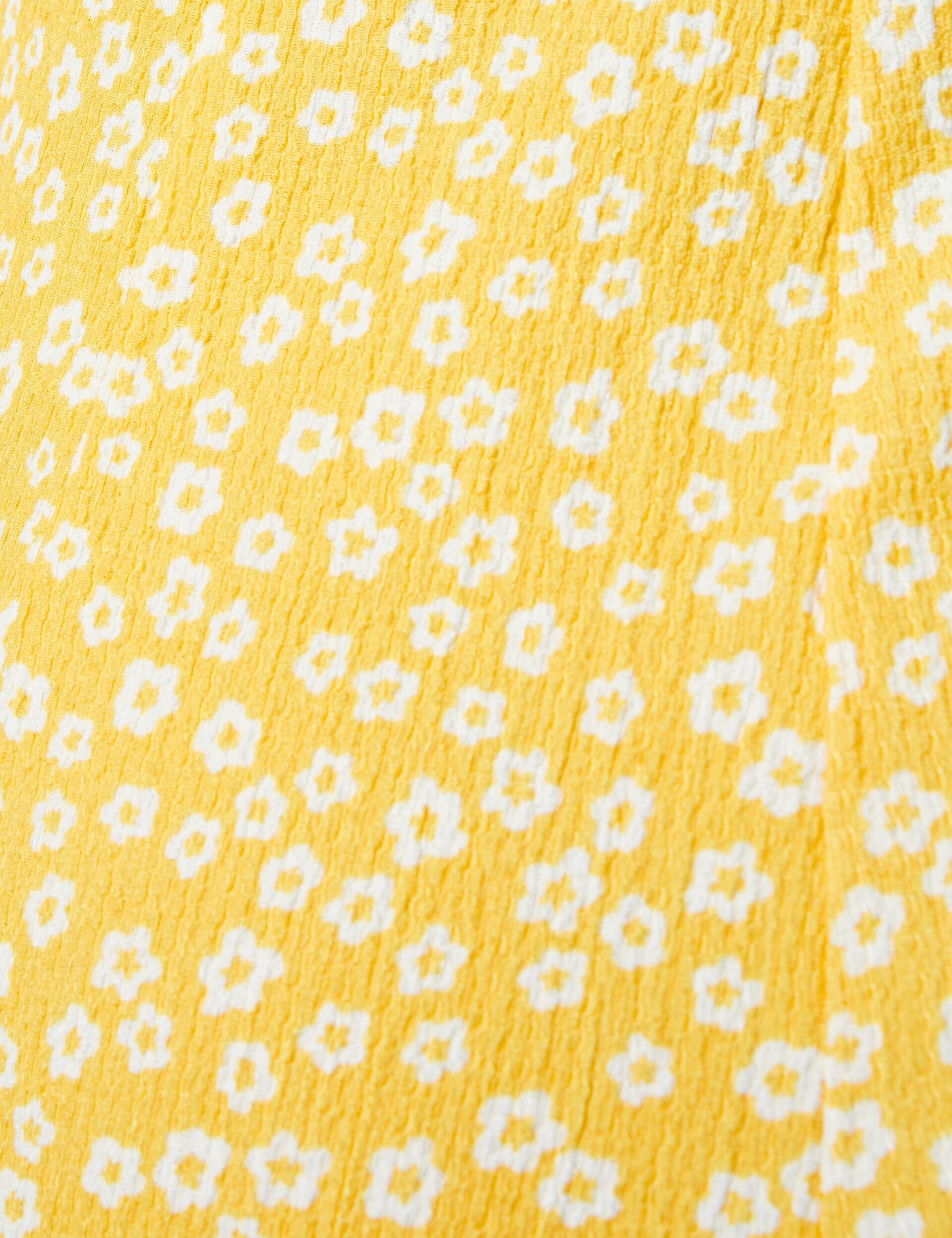 Combishort matière crêpe fleuri jaune et blanc