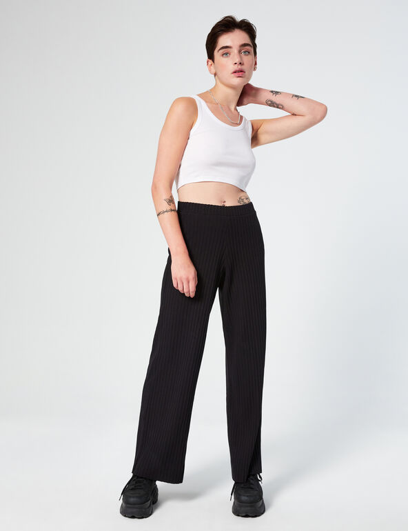 Ribbed wide-leg trousers woman